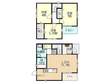 名古屋市東山線 藤が丘駅(愛知) 徒歩13分 2階建 築8年(3LDK)の間取り写真