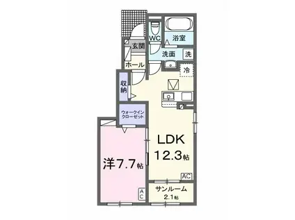 U-プラシードⅠ(1LDK/1階)の間取り写真