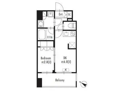 プライマル森下Ⅱ(1DK/13階)の間取り写真
