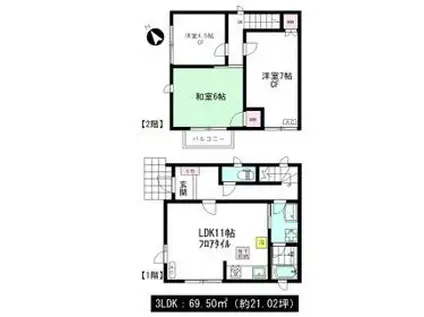 志木メゾネット B(3LDK)の間取り写真