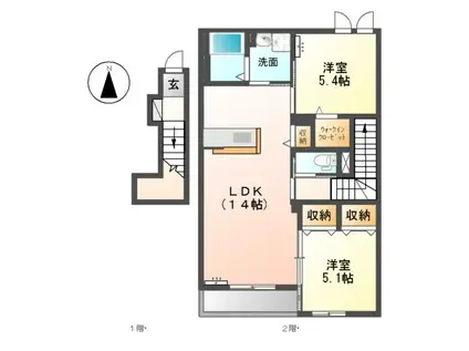 ハピネス辻A(2LDK/2階)の間取り写真