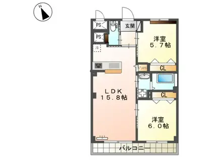 新宮町下府マンション(2LDK/5階)の間取り写真
