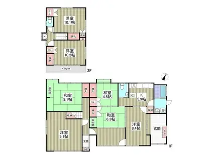上毛電気鉄道上毛線 粕川駅 徒歩5分 2階建 築61年(7K)の間取り写真