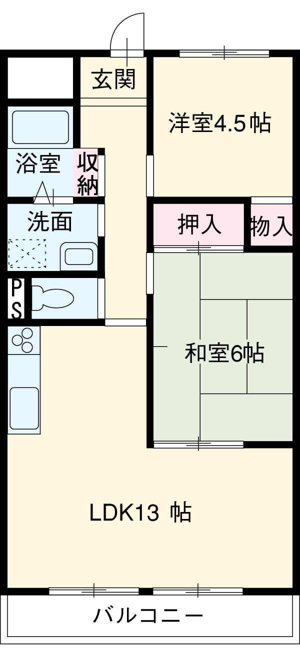 アルカディア(2LDK/1階)の間取り写真