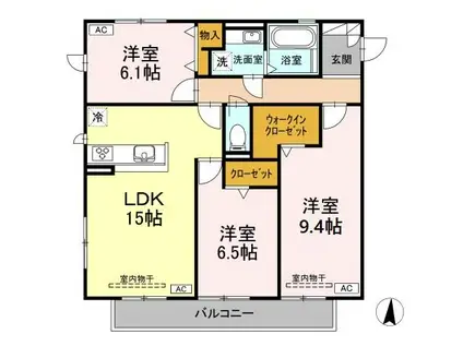 WINS GARDEN B(3LDK/3階)の間取り写真