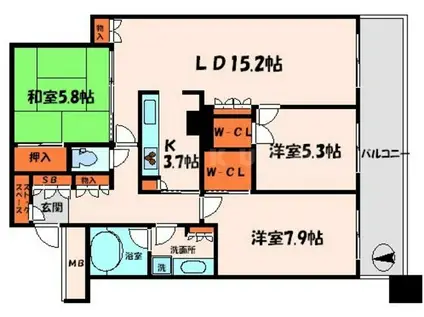 サンマークスだいにち ジアスタワーレジデンス(3LDK/35階)の間取り写真