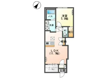 土浦市中村南アパート(1LDK/1階)の間取り写真