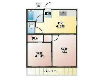 矢切ハイムA(2DK/2階)の間取り写真