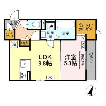 D-HILLS二之宮(1LDK/2階)の間取り写真