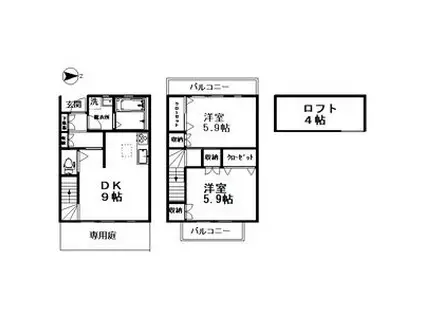 ハートベル(2DK/1階)の間取り写真