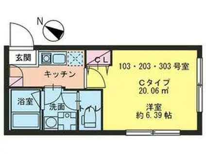 ヒルメゾン田園調布(1K/3階)の間取り写真