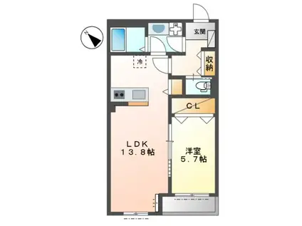 DEUX-UN NOBORITO(1LDK/1階)の間取り写真