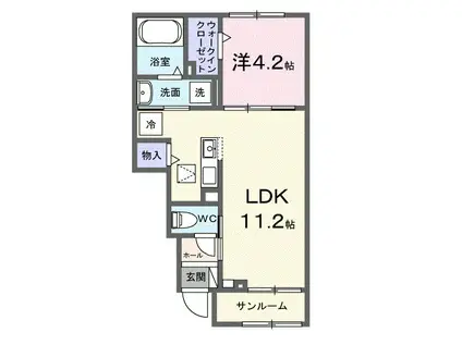 ムゲット(1LDK/1階)の間取り写真