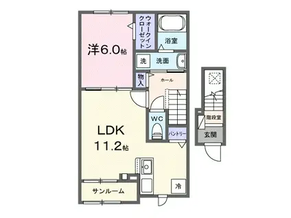 ムゲット(1LDK/2階)の間取り写真