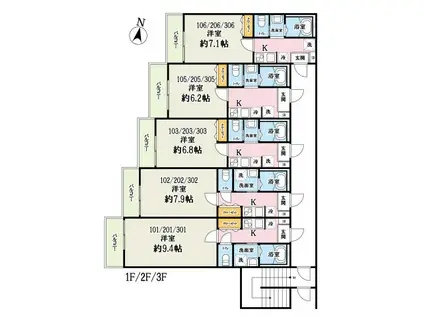 キャメル吉川4(1K/3階)の間取り写真