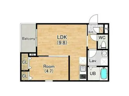 ジーメゾン和泉大宮ソル(1LDK/2階)の間取り写真