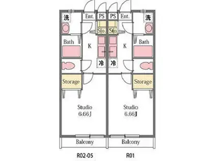 ローズガーデン(1K/1階)の間取り写真