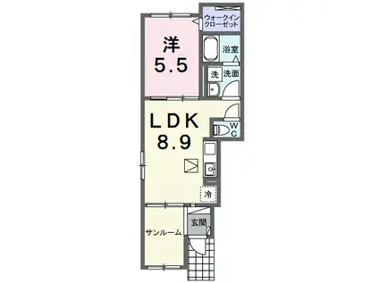 サニーフラットⅢ(1LDK/1階)の間取り写真