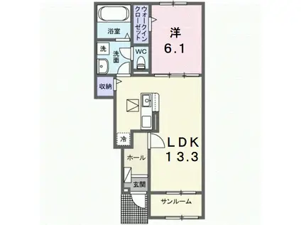 サニーフラットⅡ(1LDK/1階)の間取り写真
