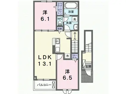 サニーフラットⅡ(2LDK/2階)の間取り写真
