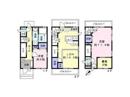 埼玉高速鉄道 川口元郷駅 徒歩2分 3階建 築26年(2SLDK)の間取り写真