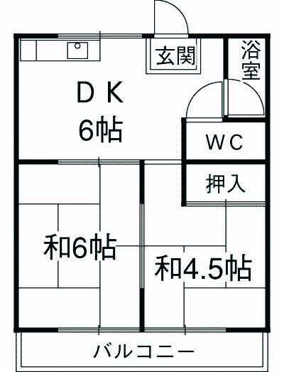 シャトー森(2DK/3階)の間取り写真