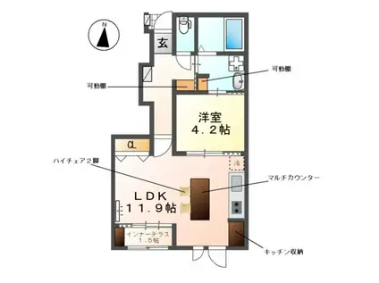 レヴメゾン神山四番館(1LDK/1階)の間取り写真