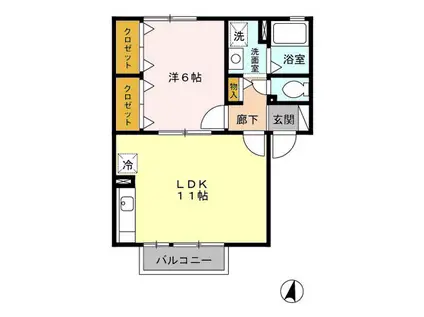 オリーヴ1・2(1LDK/2階)の間取り写真