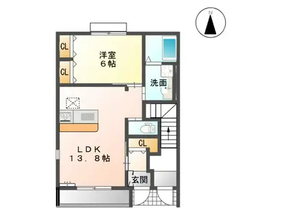SUN LINE(1LDK/1階)の間取り写真