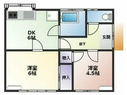 豊橋鉄道渥美線 南栄駅 徒歩27分 1階建 築49年(2DK)の間取り写真