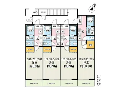 オークウェル宮原(1K/3階)の間取り写真