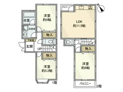 東急池上線 洗足池駅 徒歩4分 2階建 築23年(3LDK)の間取り写真