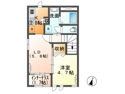 アメニティーハウス(1LDK/2階)の間取り写真