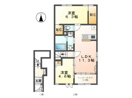 クリーク ヴェルデ(2LDK/2階)の間取り写真