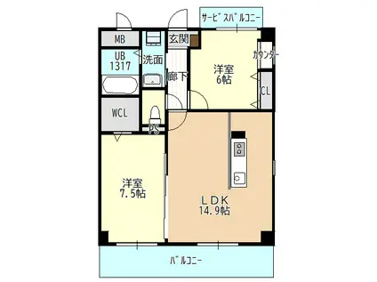 ディアコートK(2LDK/3階)の間取り写真