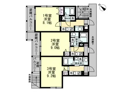 ベイルーム横須賀久里浜(1K/3階)の間取り写真