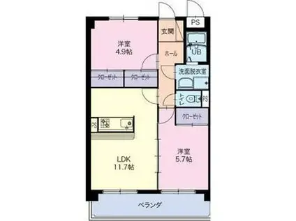 プリリアンスTAKEKOSHI(2LDK/1階)の間取り写真