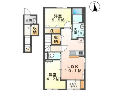 ソランジュ(2LDK/2階)の間取り写真