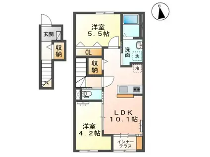 ソランジュ(2LDK/2階)の間取り写真