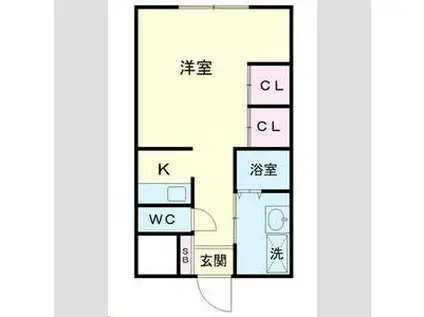ハスヤマB(1K/1階)の間取り写真