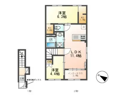 カーサ ビアン(2LDK/2階)の間取り写真