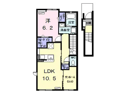 エルディーアールB(1LDK/2階)の間取り写真