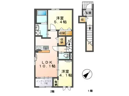東海道本線 静岡駅 バス乗車時間:15分 中村町上バス停で下車 徒歩4分 2階建 新築(2LDK/2階)の間取り写真