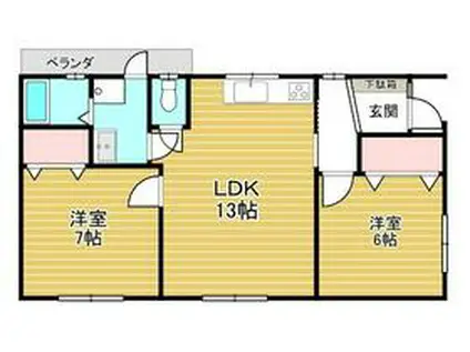 静岡県浜松市中央区 2階建 築44年(2LDK/2階)の間取り写真