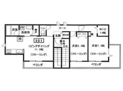 へーベルメゾン中央5丁目南棟(2LDK/3階)の間取り写真