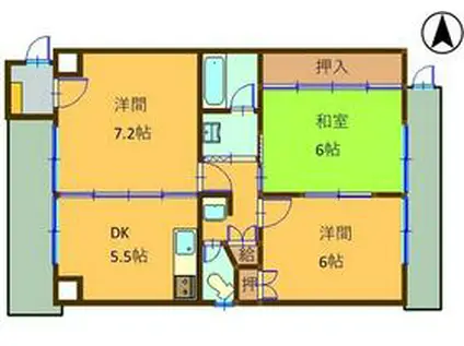 アクアポリスランドマーク2000(3DK/5階)の間取り写真