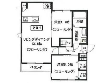 へーベルメゾン中央5丁目南棟(2LDK/2階)の間取り写真