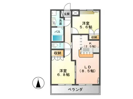 エスポアールS3(2LDK/2階)の間取り写真