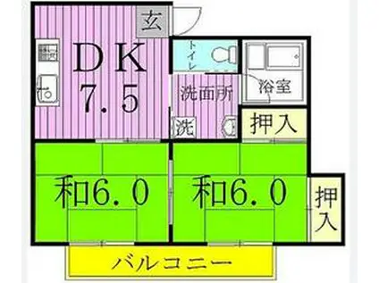 二十世紀ヶ丘第二ハイツ(2DK/2階)の間取り写真
