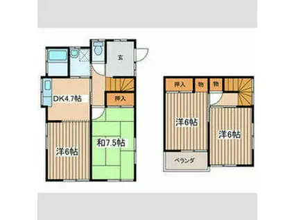 相模鉄道本線 三ツ境駅 バス乗車時間:14分 南瀬谷小学校バス停で下車 徒歩9分 2階建 築51年(4DK)の間取り写真